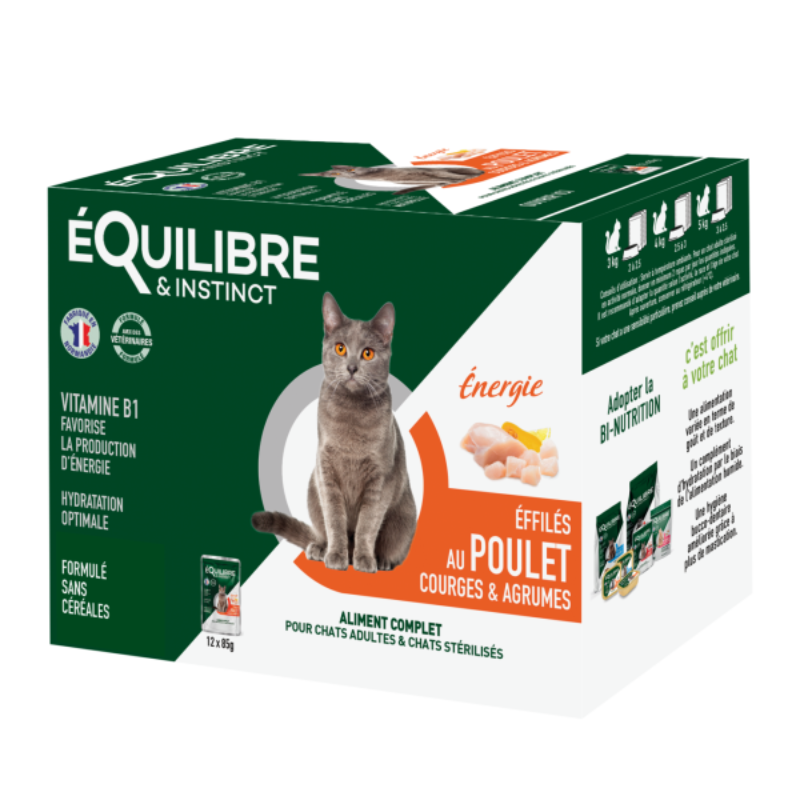 EQUILIBRE - POCHON EFFILÉS POUR CHAT AU POULET 85 GR