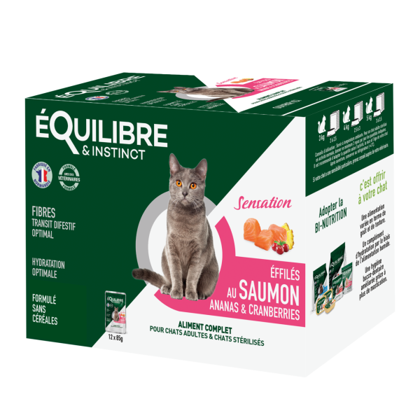 EQUILIBRE - POCHON EFFILÉS POUR CHAT AU SAUMON 85 GR
