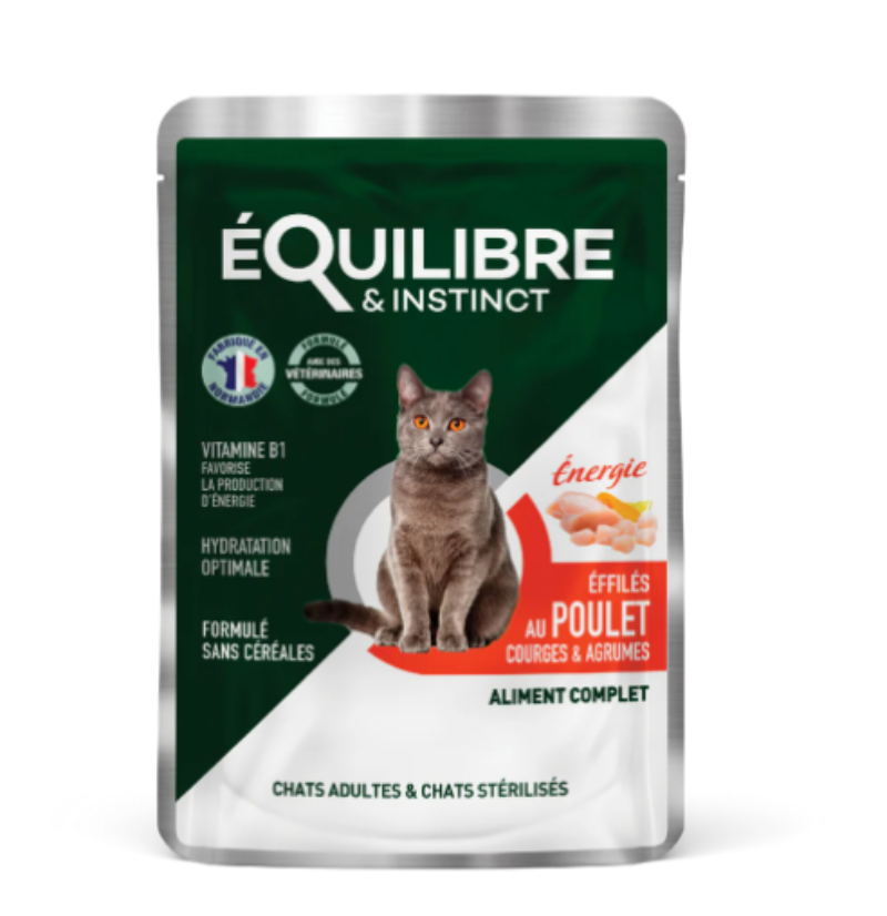 EQUILIBRE - POCHON EFFILÉS POUR CHAT AU POULET 85 GR
